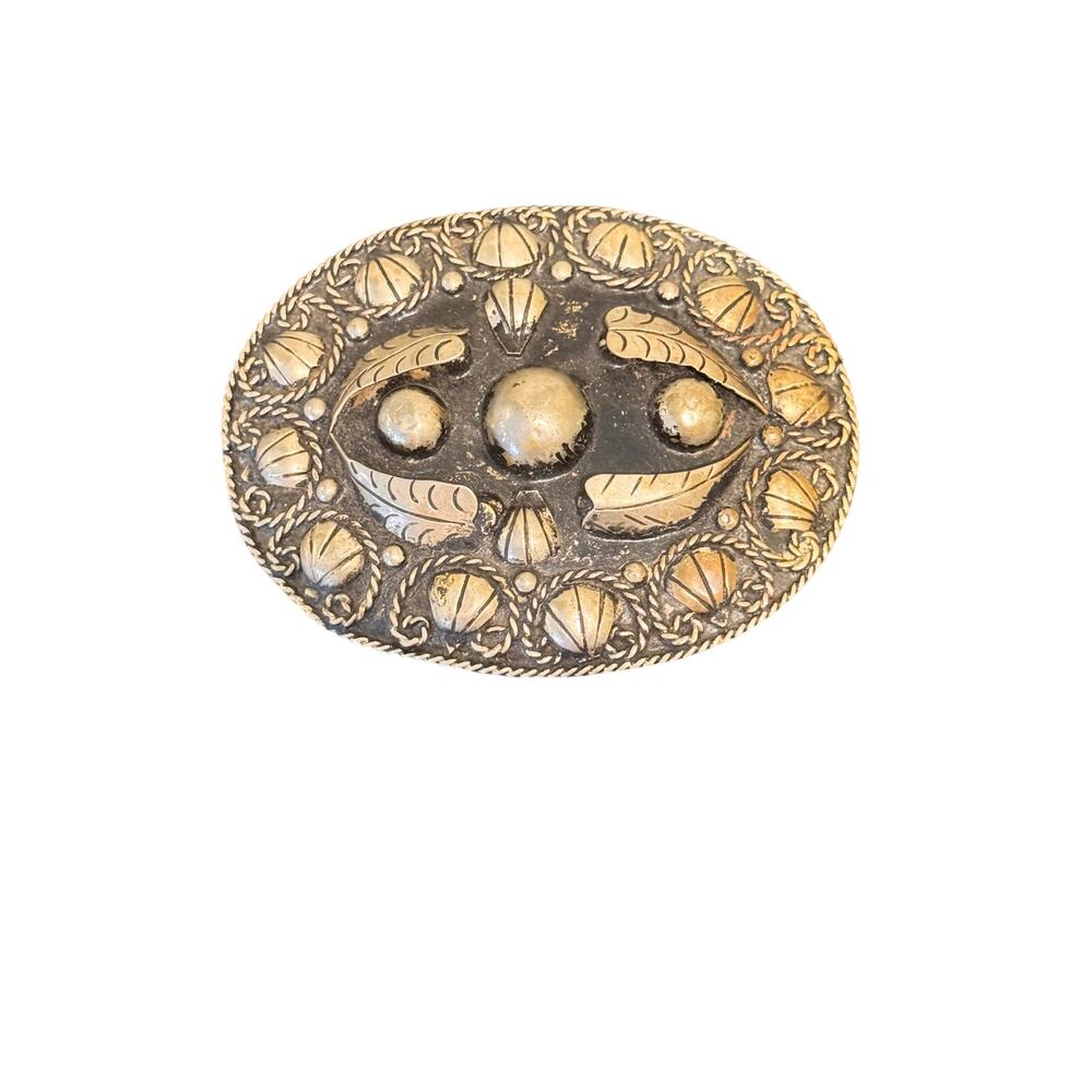 ViNTaGe Alpaca Mexico Southwestern Raised Leaf  & Rope Design Belt Buckle